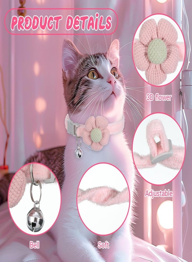 Gtziqa Small Dog Collar with Flower, 2 PCS Puppy Collar Small Dog Collars for Female Dogs Adjustable Cute Dogs Collars with Bell for Girl Boy Little Kitten Pet (Pink, White, XS) - Image 2